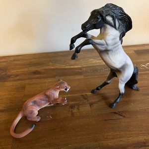 Breyer horse and cougar, blue roan rearing stallion